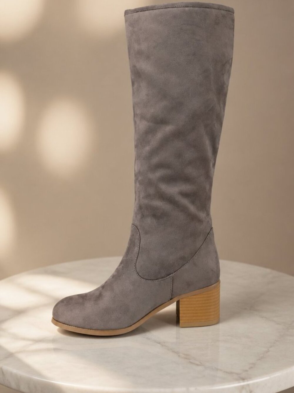 Journee Collection Women's Sanora Knee High Boots Grey Faux Suede Size 5.5 - Picture 2 of 8